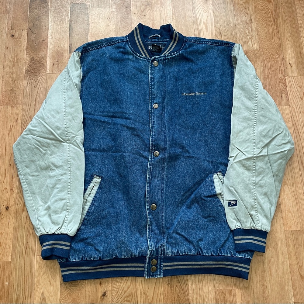 Vintage 90’s Postal Worker Mail Baseball Denim Bomber Jacket XXL 2XL Employee